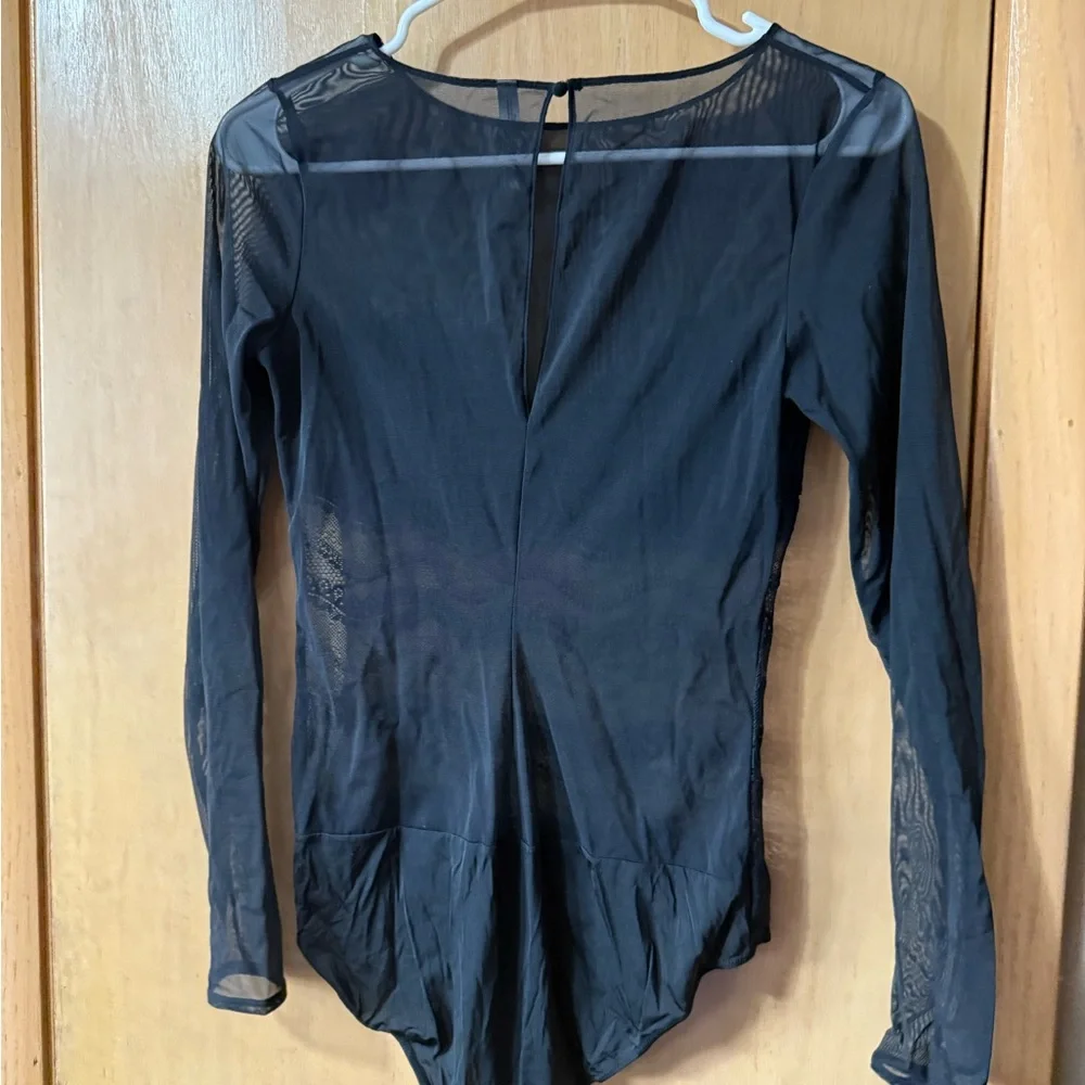 Adore Me Black Sheer Fitted Long Sleeve Bodysuit - Picture 3 of 3